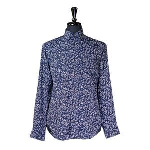 Mens Silky Shirt Button Up Blue White Floral Casual Hawaiian Beach Party Medium